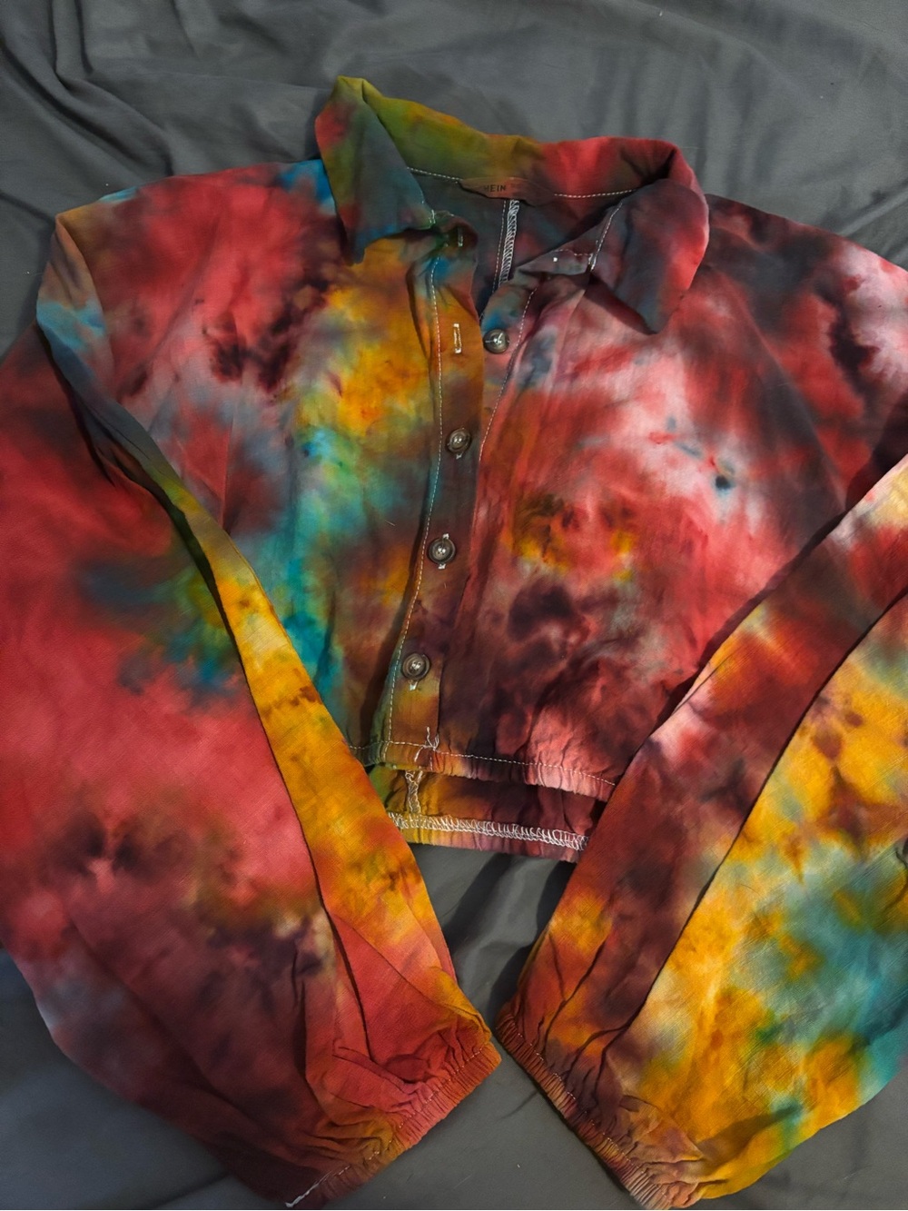 Tie-Dye Button Front woman cropped long sleeve - custom